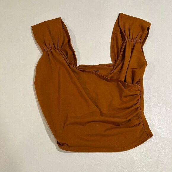 Maeve by Anthropologie Rust Ruched Square Neck Top Size Small - Picture 3 of 7